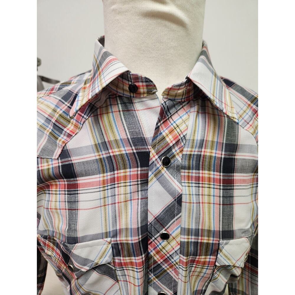 Vintage 60s Wrangler Cursive Label USA Western Plaid Pearl Buttons Nwot 16-34 - Picture 4 of 12